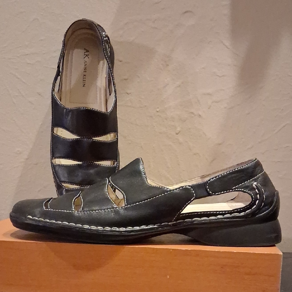 Anne Klein Black Loafers with Cutout Straps